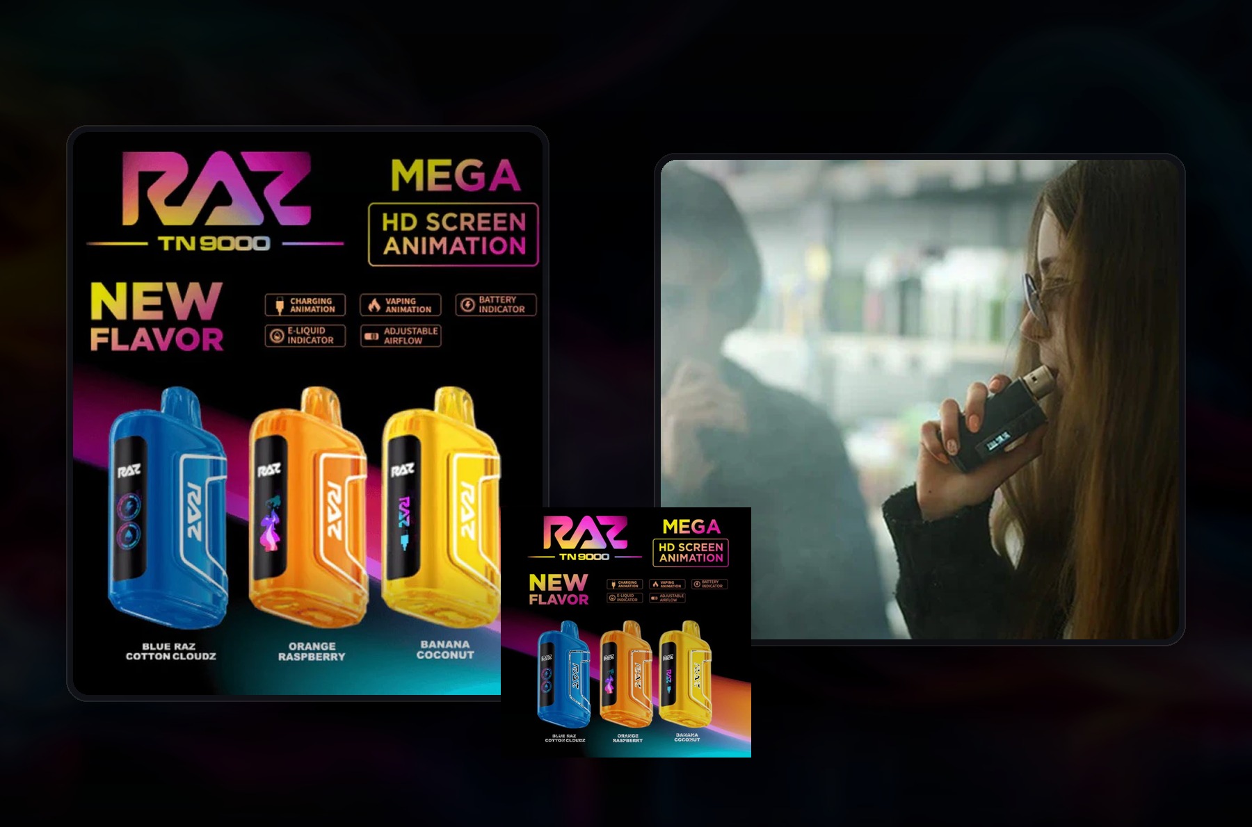 Photorealistic vape deals image with sale bin and store selection