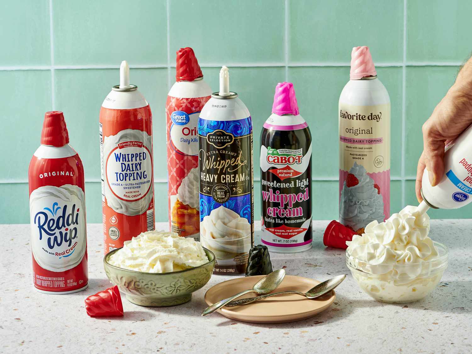 Whipped cream cans and dairy topping containers